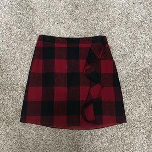 J. Crew Red and Black Plaid Flannel Skirt. Never worn. Size 0